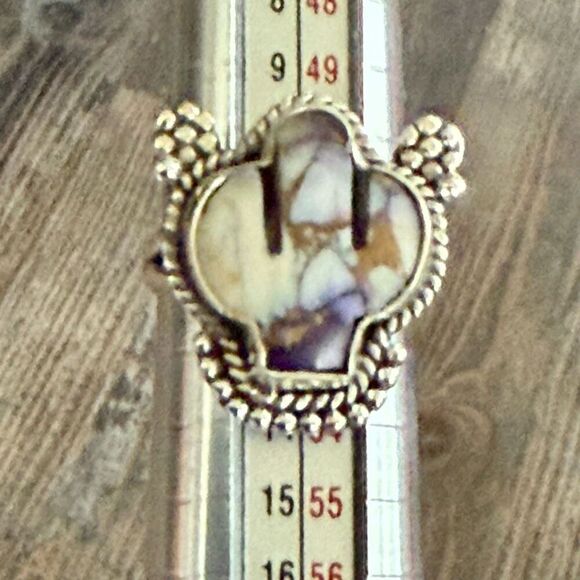 Western Purple Dahlia Turquoise Cactus Boho Statement Ring Sterling Silver Sz 6 - Picture 5 of 8